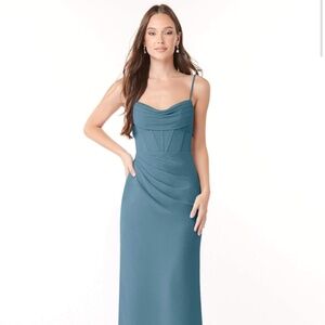 Azazie MAI Bermuda blue bridesmaid dress